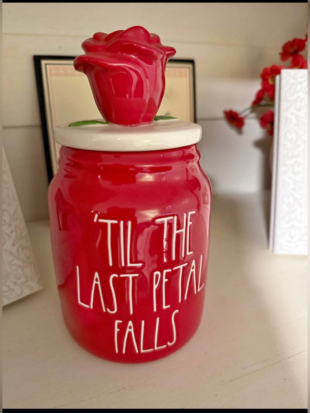 Rae Dunn & Disney Red Ceramic 'Til The Last Petal Falls' Jar Beauty & the Beast